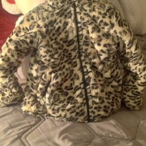 The Limited Kids Faux Fur Leopard Print Puffer Jacket - Black and Tan